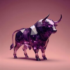 Obraz premium Stunning Crystal Bull Sculpture in Amethyst Color Against a Soft Pink Background