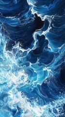 Ocean Waves Abstract in Swirling Blue Shades