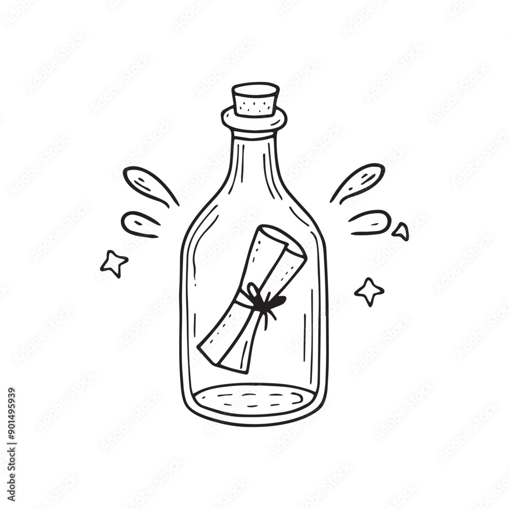 Canvas Prints simple drawing of a message in a bottle