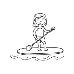 Simple drawing of a woman paddleboarder on the water