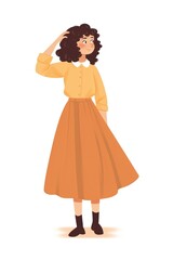 Fototapeta premium European teen girl illustration cartoon fashion dress.