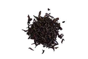Pile of black tea isolated on white background.