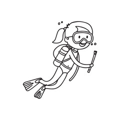 Fototapeta premium Simple drawing of a woman scuba diver exploring