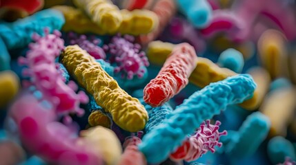 Colorful Bacterial Cells Under Microscope