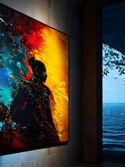 abstract painting next to a window