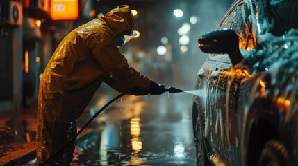 
Nighttime Car Wash Worker