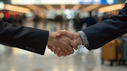 空港で握手するビジネスマン