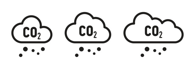 A set of CO2 emission icons. Clouds of carbon dioxide.