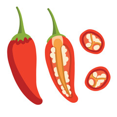 Red Chili Pepper Vegetable in flat style
