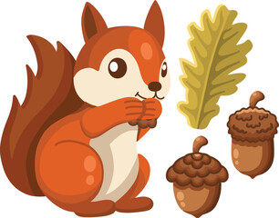 Squirrels eating acorns in hand-drawn style © flowerseeds