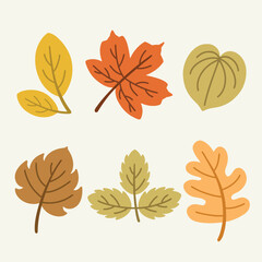 Set of autumn leaves in hand-drawn style