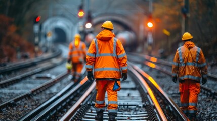 Fototapeta premium Railway Workers On Tracks