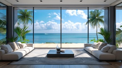 Fototapeta premium Modern Beachfront Living Room View