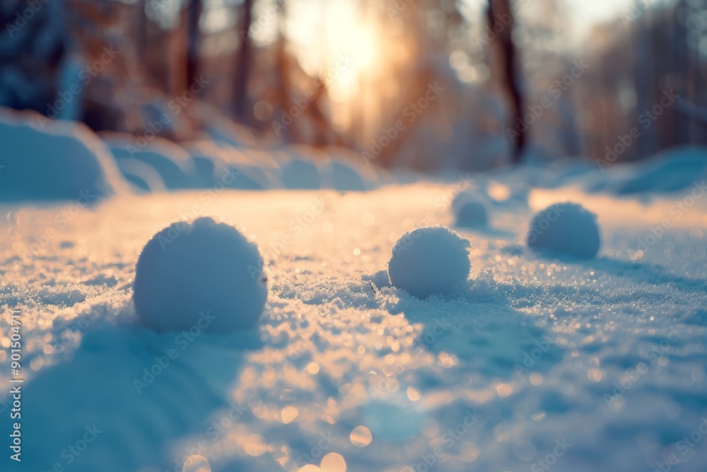 Canvas Prints Rolling down a slope forms wheel-shaped snowballs using tilt shift. Fiorentina Valley, Dolomites, Italy