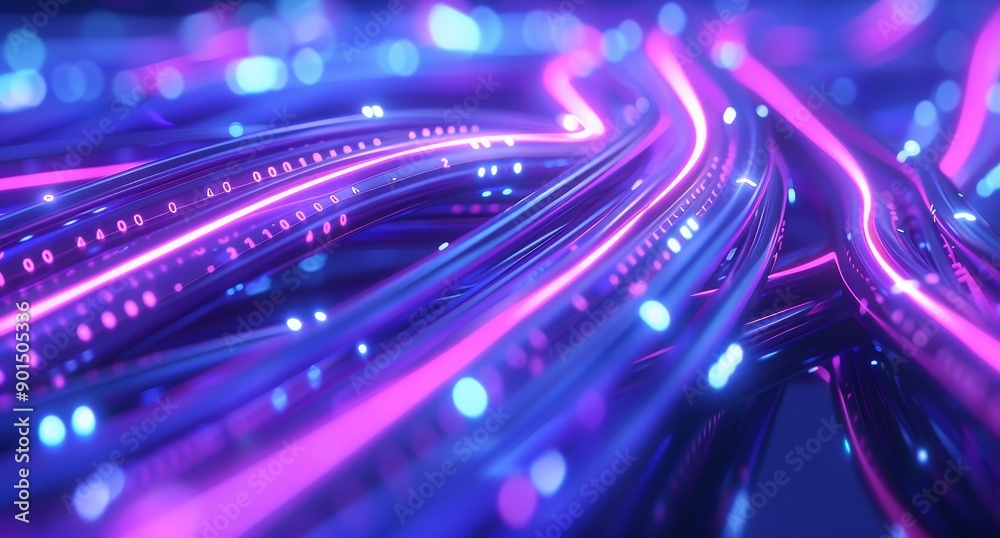 Poster the big data cyberstrings are a 3d illustration of wavy lines in the information code field, display