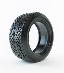 Obraz premium Modern tire car isolated on white background. 3D icon. Car summer wheel. Rubber tire illustration on aluminum wheel. High quality. Detailed tire illustration.