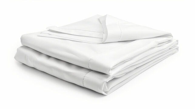Folded white bedsheets isolated on white background