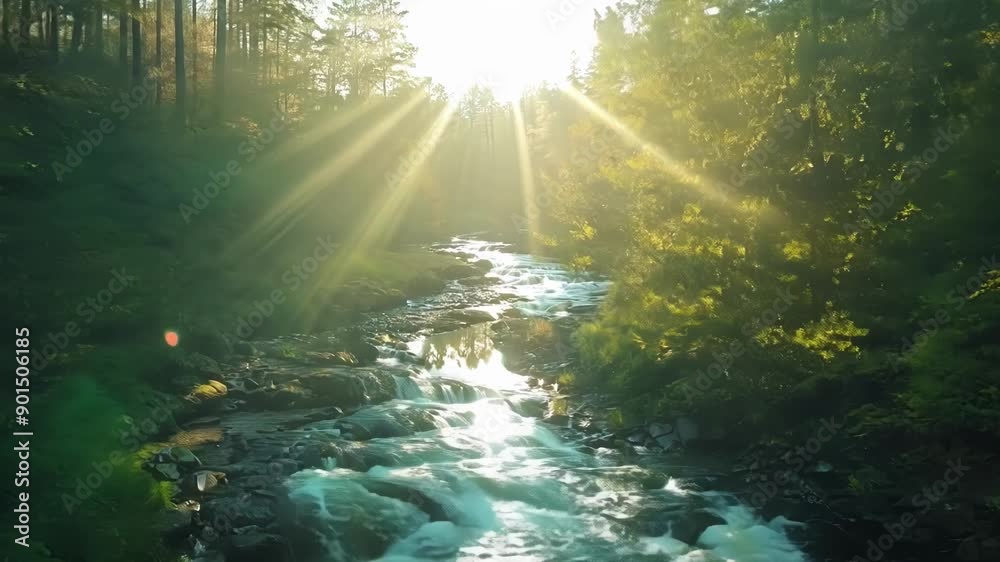 Poster the gentle sound of the rushing creek fills the air as the first rays of sunlight filter through the