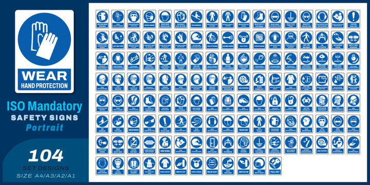104 set ISO mandatory safety signs V78 size a4/a3/a2/a1
