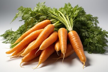 Isolated fresh carrots in orange and green, generative IA