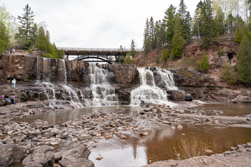 Views of Gooseberry falls on a cloudy day in Duluth, Minnesota