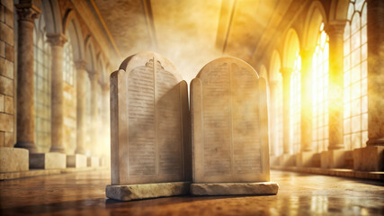 The Ten Commandments written by the finger of God on stone tablets