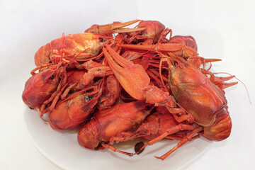 plate of deliciously looking boiled crawfish on a white plate