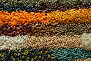 Different type of raw dry legumes composition. Mix organic legume concept
