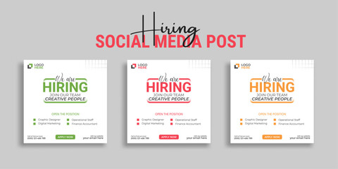 We are hiring job vacancy social media post or square web banner template vector design	