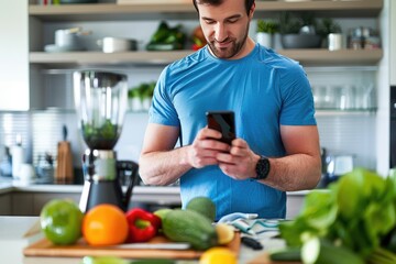 Fototapeta premium Man Preparing Healthy Meal in Kitchen