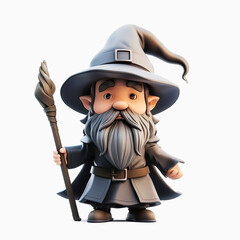 Cartoon wizard with pointed hat and staff