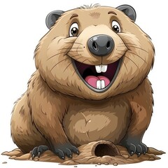 Happy Cartoon Wombat Sitting Burrow