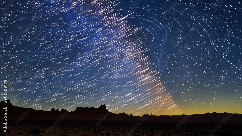 Poster a timelapse of the changing constellations against the dark backdrop of the desert night sky.