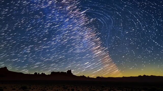 A timelapse of the changing constellations against the dark backdrop of the desert night sky.