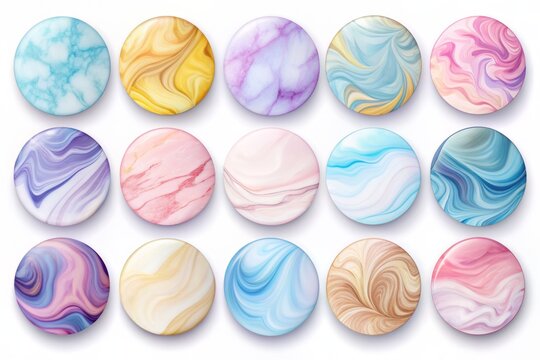 Vibrant collection of modern marble texture icons in pastel hues, adorned with elegant swirls and veins, perfect for adding sophistication to social media highlights or blog posts.