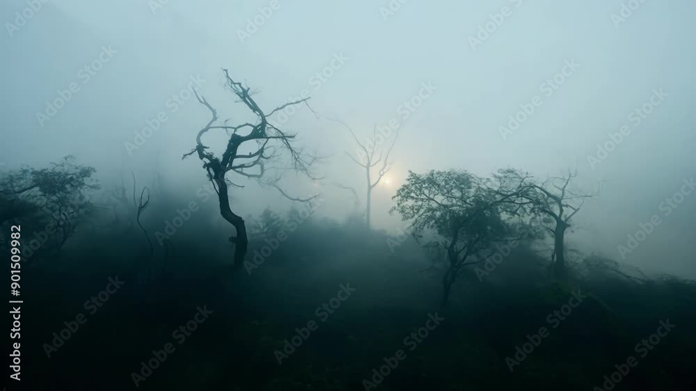 Poster a thick blanket of fog hovers over the swamp adding an eerie and mysterious atmosphere to the alread