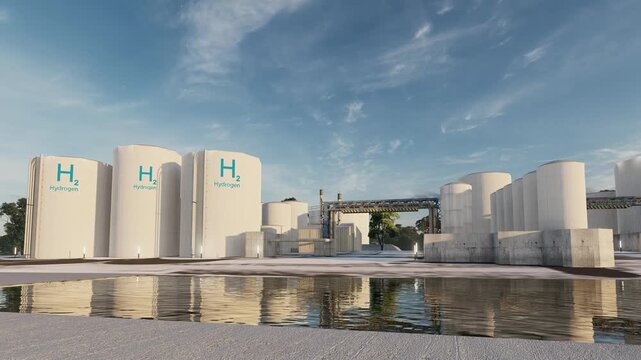 H2 hydrogen terminal, Renewable hydrogen can be used as a fuel to power vehicles, heat buildings, store energy or power industrial processes. 3D animation.  