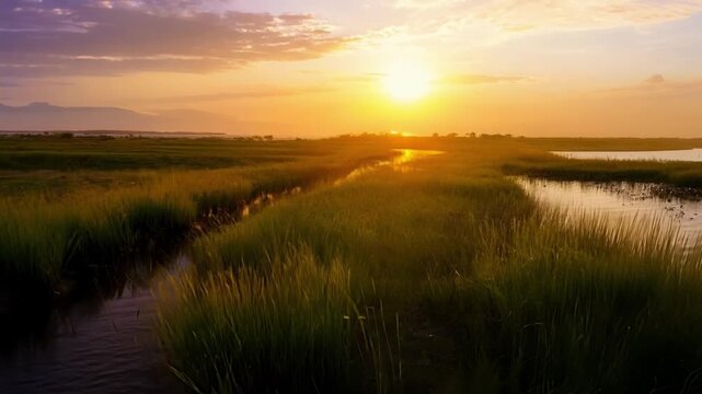 The last rays of sunlight illuminate the estuary creating a warm and inviting atmosphere perfect for relaxation.