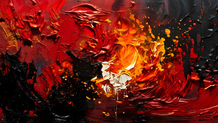 Intense reds and oranges clash on canvas in this passionate oil painting, capturing the raw emotion of anger through dynamic brushstrokes and vivid colors