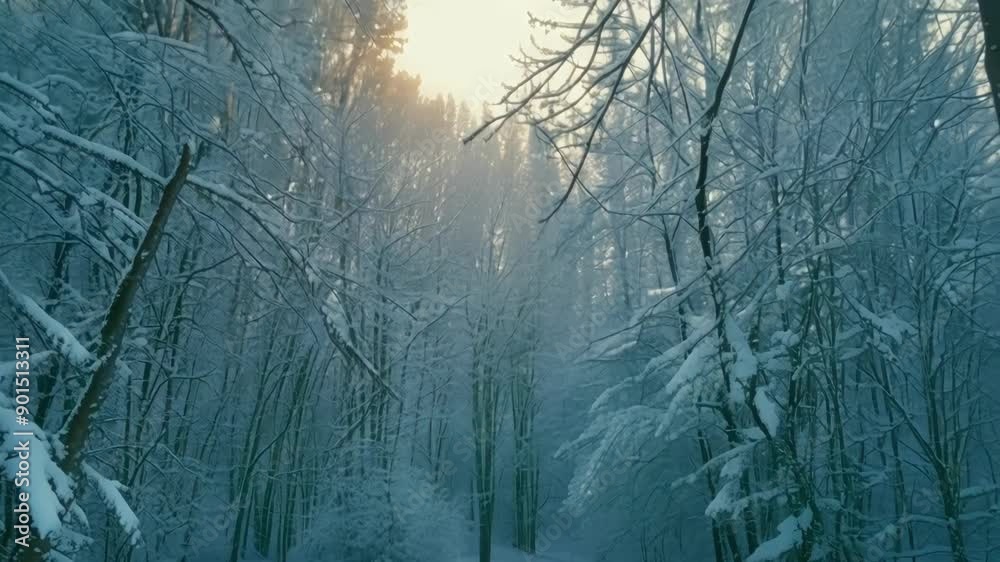 Aufkleber in the dim light of dawn the frozen forest takes on a magical quality as the frost glistens on every