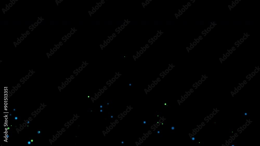 Wall mural flow up blue green particles bokeh animation on black abstract background for screen project overlay