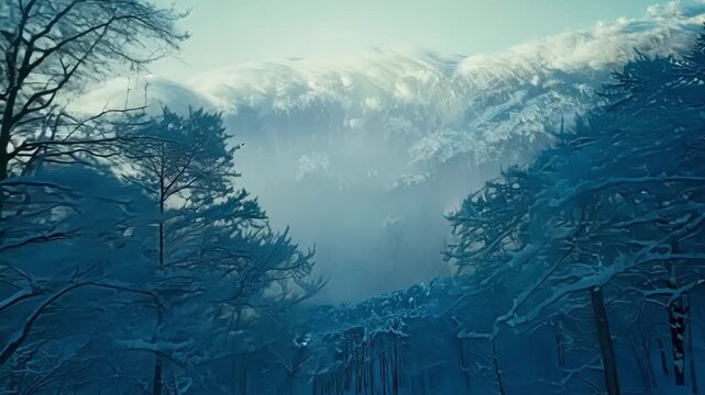 As the light grows brighter the frozen forest takes on a blueishgray hue creating an otherworldly atmosphere thats both beautiful and eerie.