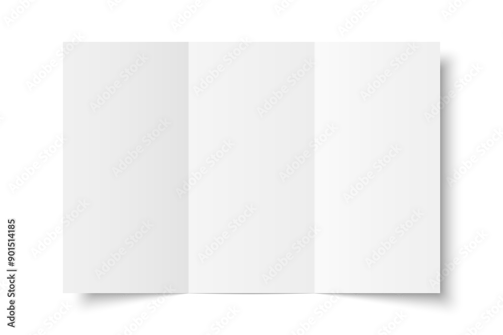 Poster vector white blank vertical three panel roll fold opened on white background. trifold, leaflet, broc