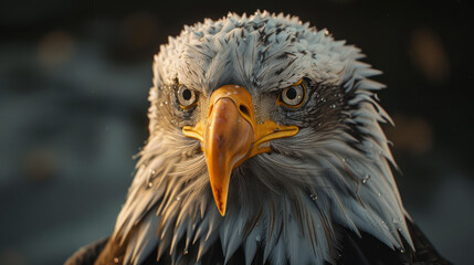 Naklejka premium A majestic eagle with striking features and intense gaze, showcasing the beauty of wildlife in its natural habitat.