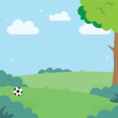 Obraz premium cartoon illustration of a small child playing in the park with his friends