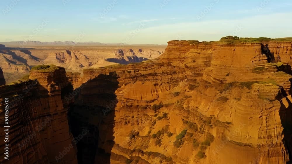Poster Soaring alongside the sharp jagged edges of the towering desert cliffs.