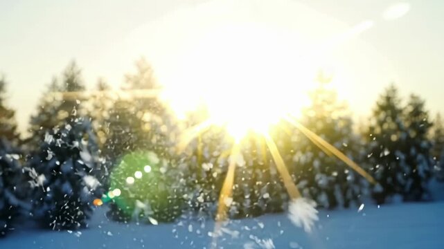 Snowflakes dance in the gentle morning breeze creating a magical atmosphere as the sun comes up.