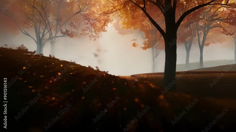 Poster a whimsical journey through the enchanted autumn hills the trees almost glowing in the dusky light.