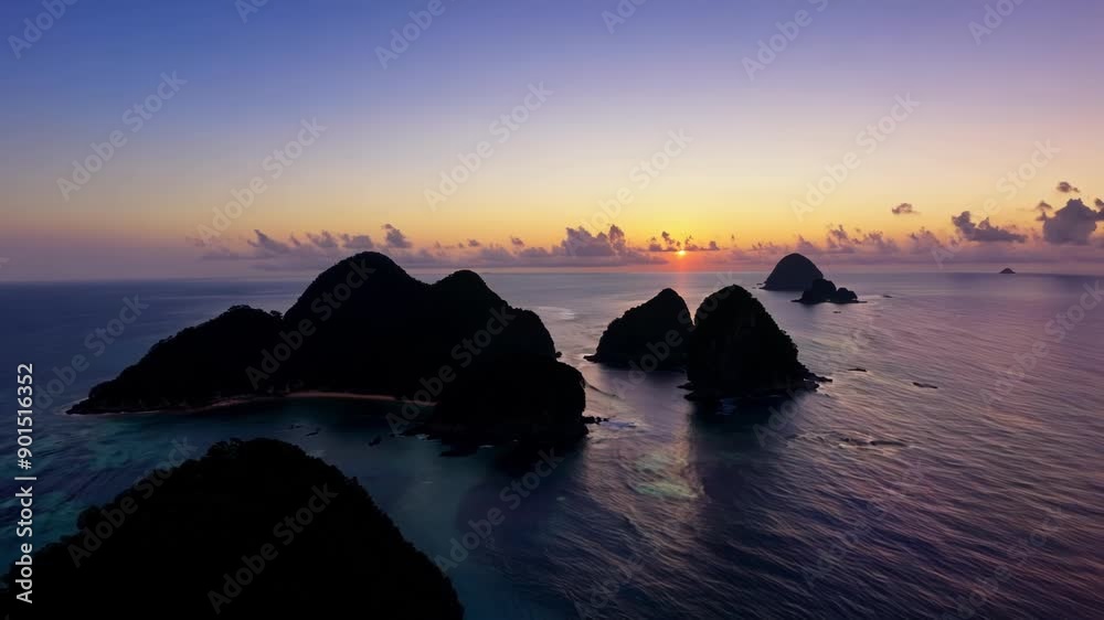 Poster witnessing the transition from day to night as the islands bask in the fading warmth of the sun befo