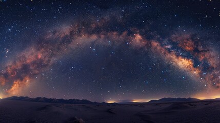 Fototapeta premium A night sky filled with stars, with a visible Milky Way stretching across. The dark, clear sky and twinkling stars evoke a sense of wonder and the vastness of the universe.